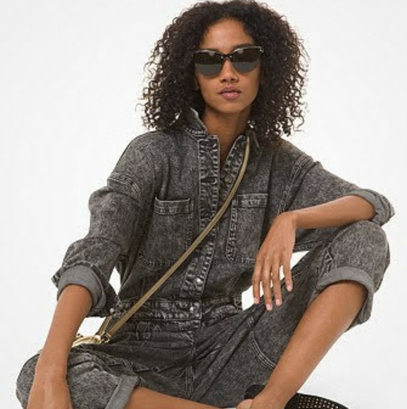 Michael Michael Kors Acid-Wash Denim Jumpsuit - Picture 2 of 13